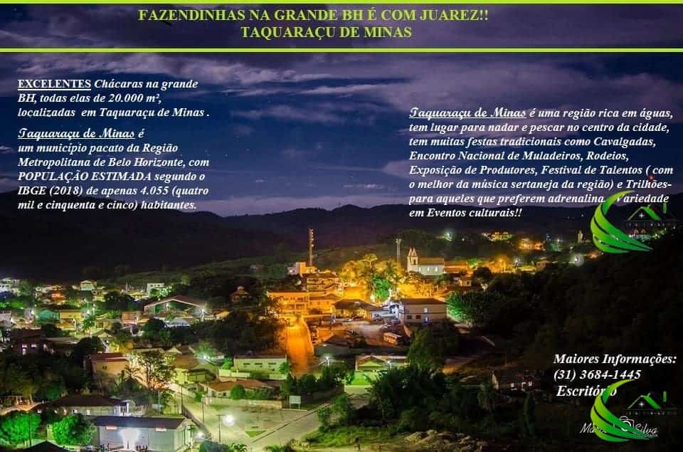 Ao fundo, foto completa da cidade de Taquarau de Minas, chamada para novo empreendimento rural. - Imvel de Cdigo JIM214